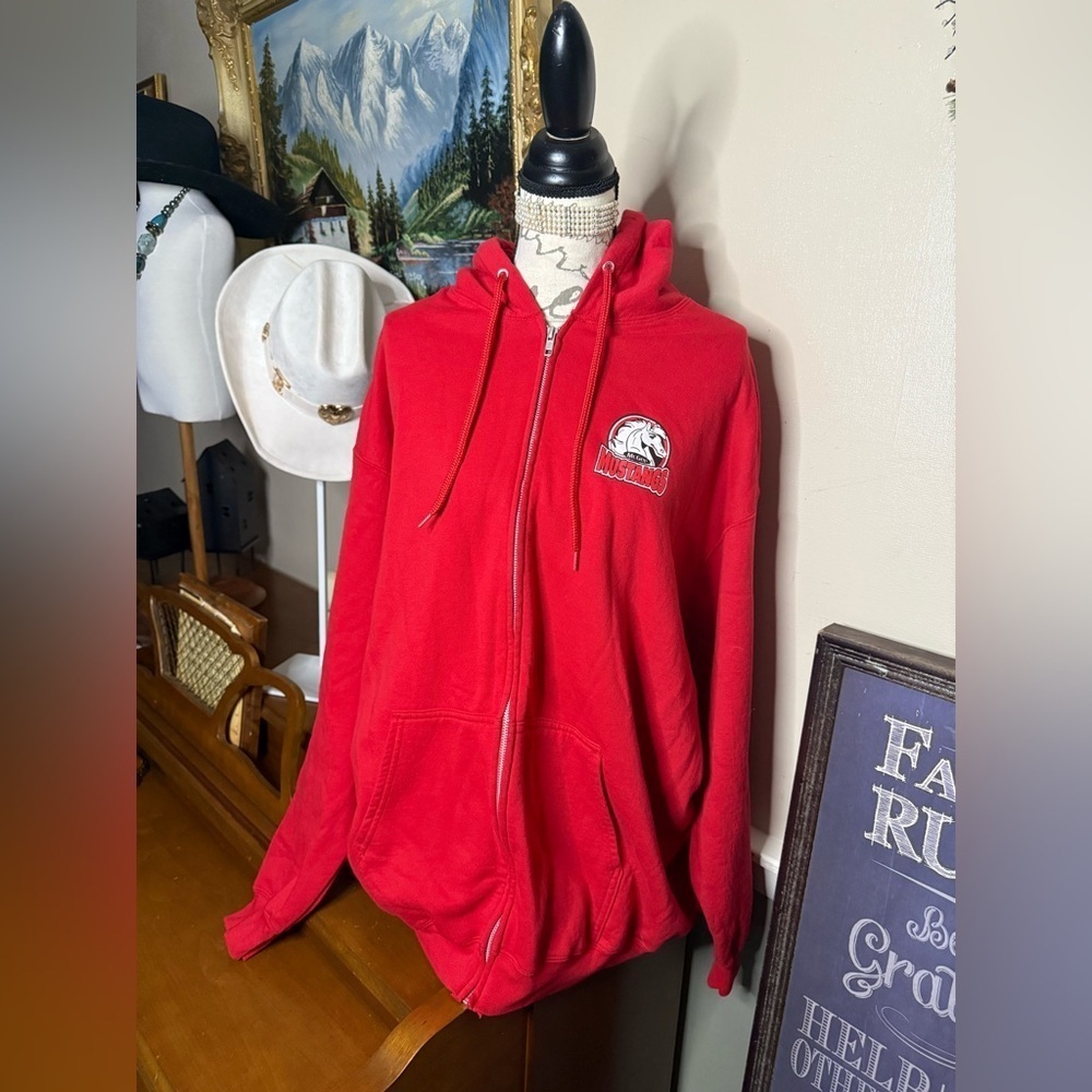 Red Zip-Up Hoodie with McGee Mustang Logo